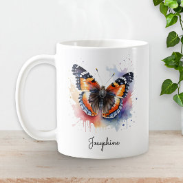 Watercolor Butterfly Red Admiral Personalized Mug コーヒーマグカップ