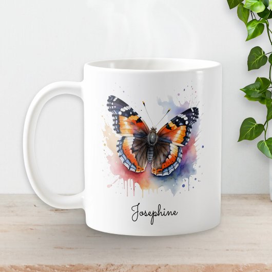 Watercolor Butterfly Red Admiral Personalized Mug コーヒーマグカップ