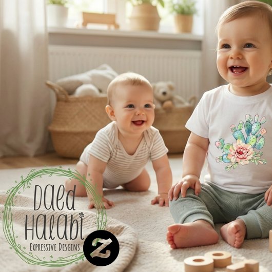 Watercolor Cacti Bloom ベビーTシャツ