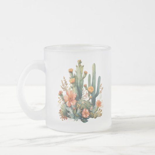 Watercolor Cactus and Succulent Garden フロストグラスマグカップ (左)