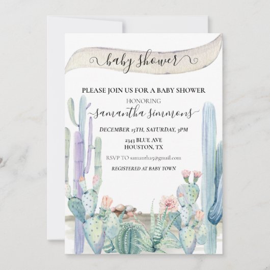 Watercolor Cactus Desert Southwest 招待状 (正面)