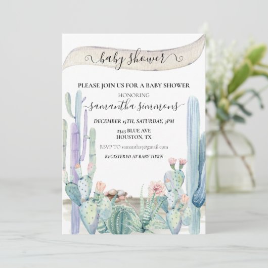 Watercolor Cactus Desert Southwest 招待状 (スタンド正面)