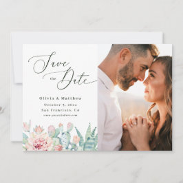 Watercolor Cactus Wedding | Boho Floral Photo セーブザデート