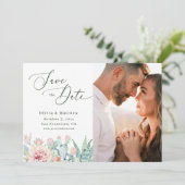 Watercolor Cactus Wedding | Boho Floral Photo セーブザデート (スタンド正面)