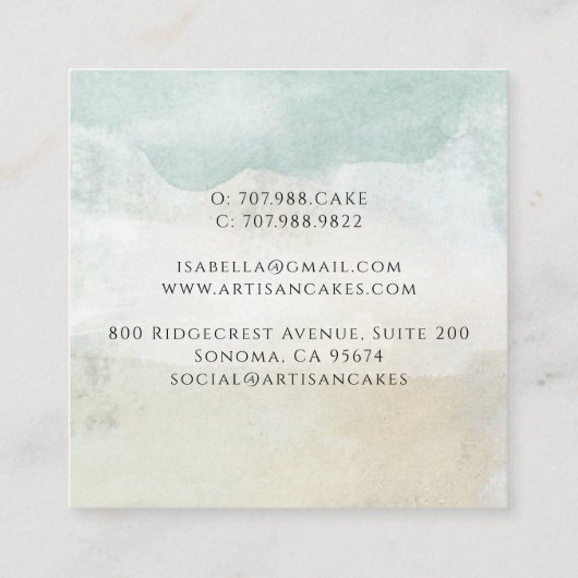 Watercolor Cake Baker Artisan Bakery スクエア名刺 (裏面)