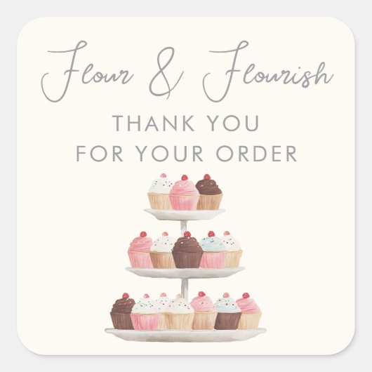 Watercolor Cake Bakery Elegant Script Thank You スクエアシール (正面)