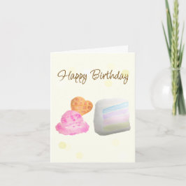 Watercolor Cake Slice and Ice Cream Birthday Card カード