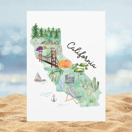 Watercolor California State Art Map Flat Greeting カード