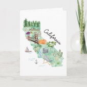 Watercolor California State Art Map Folded カード (正面)