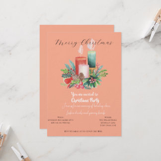 Watercolor Candlelight Christmas invitation Card 招待状