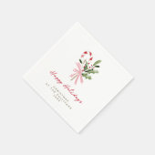 Watercolor Candy Cane Personalized Holiday Party スタンダードカクテルナプキン (角)