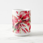 Watercolor Candy Cane Red Bow Holly コーヒーマグカップ (中央)
