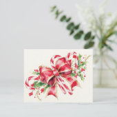 Watercolor Candy Cane Red Bow Holly シーズンカード (スタンド正面)