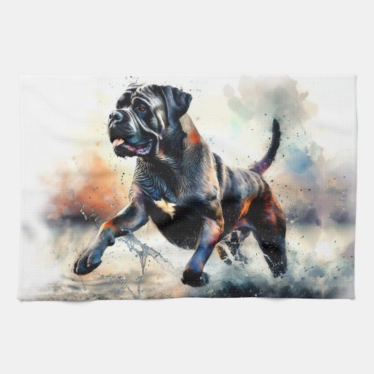 Watercolor Cane Corso dog キッチンタオル (横)