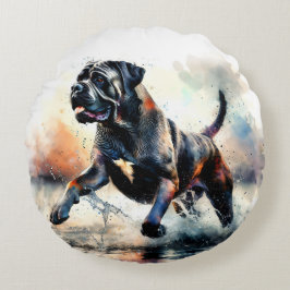 Watercolor Cane Corso dog ラウンドクッション