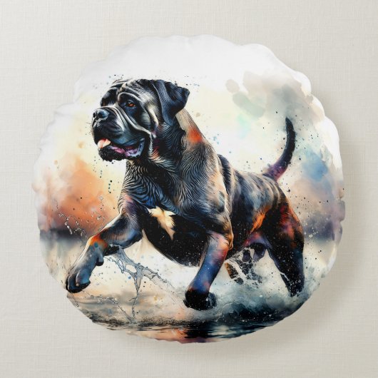 Watercolor Cane Corso dog ラウンドクッション (正面)