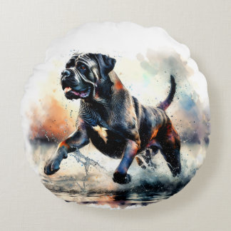 Watercolor Cane Corso dog ラウンドクッション