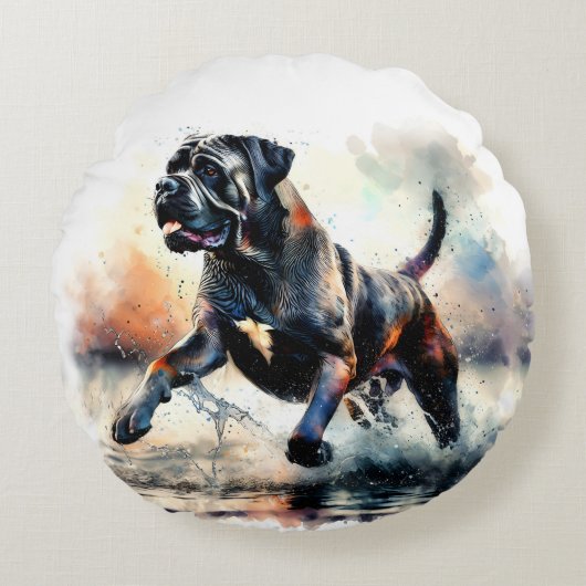 Watercolor Cane Corso dog ラウンドクッション (正面)