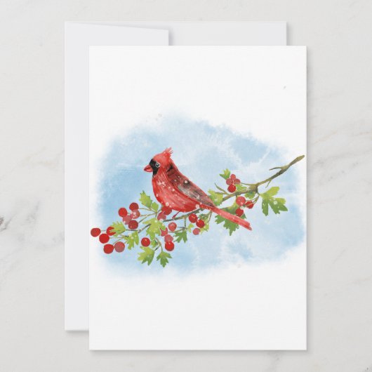 Watercolor Cardinal Bird on Berry Branch 招待状 (正面)