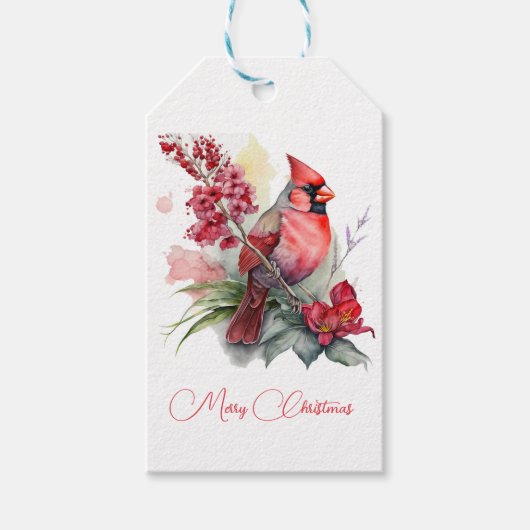Watercolor Cardinal Christmas ギフトタグ (正面)