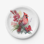 Watercolor Cardinal Christmas  ペーパープレート (正面)