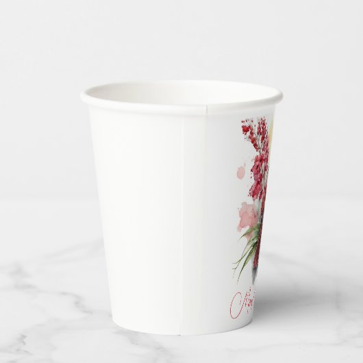 Watercolor Cardinal Christmas  紙コップ (右)