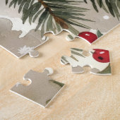 Watercolor Cardinal on Snowy Pine Branch Christmas ジグソーパズル (側面)