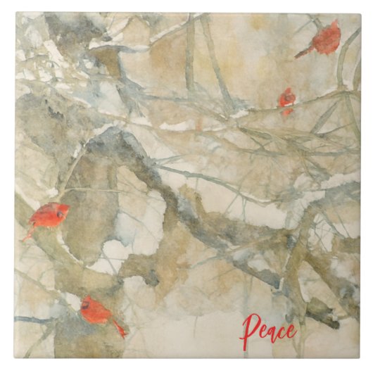 Watercolor Cardinals in the Snow タイル (正面)