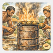 Watercolor Caribbean Breadfruit Scene スクエアシール (正面)