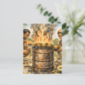 Watercolor Caribbean Breadfruit Scene ポストカード (スタンド正面)