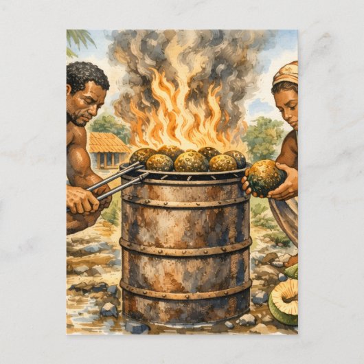 Watercolor Caribbean Breadfruit Scene ポストカード (正面)