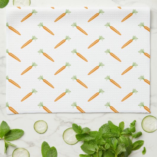 Watercolor Carrot Vegetable Pattern キッチンタオル (折り畳み)
