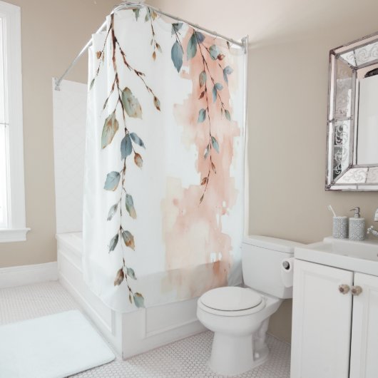 Watercolor Cascading Eucalyptus Branches シャワーカーテン (インサイチュ)