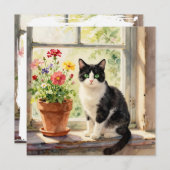 Watercolor Cat and Flower Themed Blank (正面/裏面)