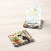 Watercolor Cat and Flowers on Window Sill コースター (右側)