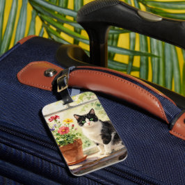 Watercolor Cat and Flowers on Window Sill   ラゲッジタグ