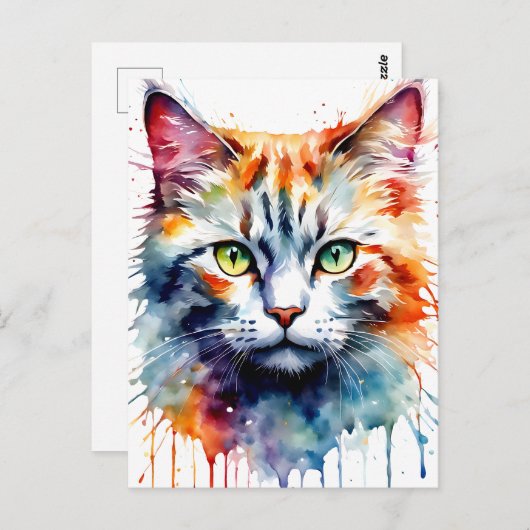Watercolor Cat Multicolor Splash art ポストカード (正面/裏面)