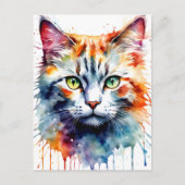 Watercolor Cat Multicolor Splash art ポストカード (正面)