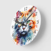 Watercolor Cat Multicolor Splash art ラウンド壁時計 (傾斜)