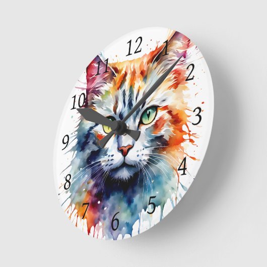 Watercolor Cat Multicolor Splash art ラウンド壁時計 (傾斜)
