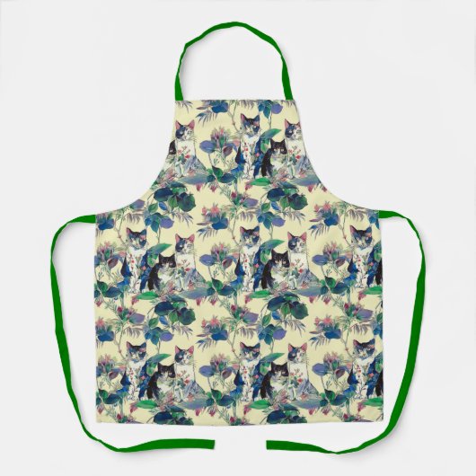 Watercolor Cats in a Garden エプロン (正面)