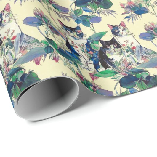 Watercolor Cats in a Garden ラッピングペーパー (ロールコーナー)