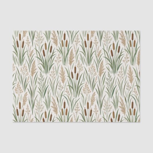 Watercolor Cattail Reeds Botanical Pattern 薄葉紙 (正面)