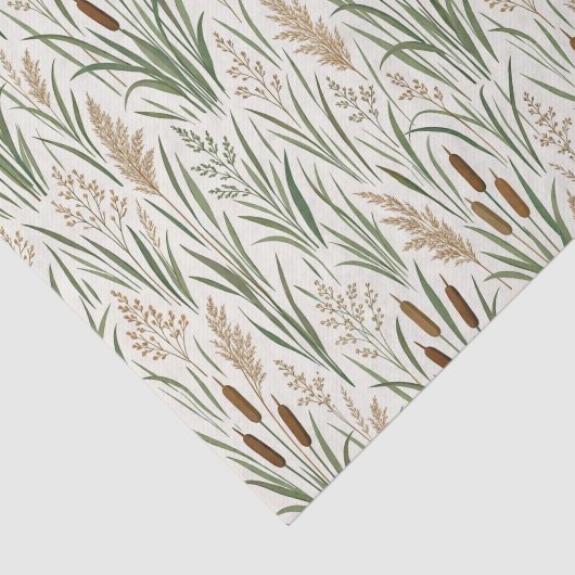 Watercolor Cattail Reeds Botanical Pattern 薄葉紙 (詳細)