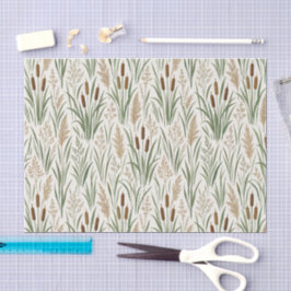 Watercolor Cattail Reeds Botanical Pattern 薄葉紙