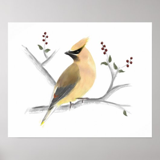 Watercolor Cedar Waxwing Poster Print ポスター (正面)