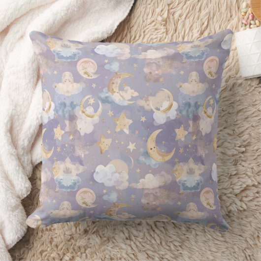 Watercolor Celestial Nursery Pillow | Pastel Moons クッション (ブランケット)