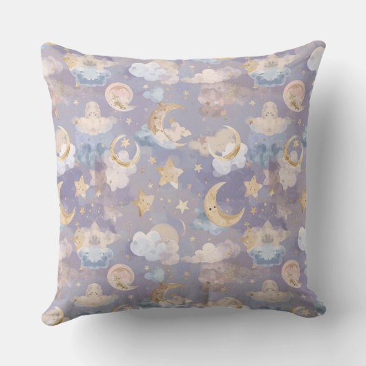Watercolor Celestial Nursery Pillow | Pastel Moons クッション (裏面)