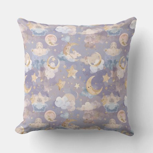 Watercolor Celestial Nursery Pillow | Pastel Moons クッション (正面)