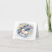 Watercolor Celestial Sheep & Balloons Baby Shower  サンキューカード (正面)